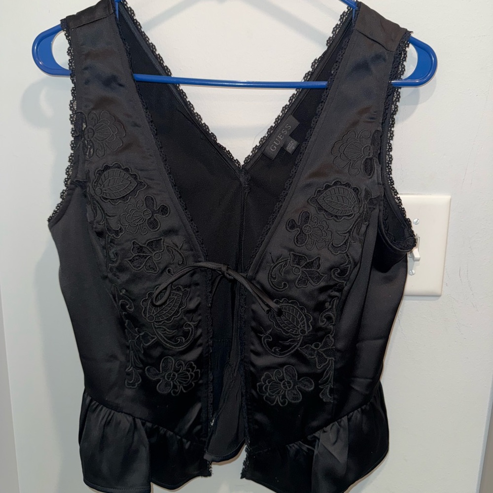 GUESS Black Lace Trim Top Flared Bottom Size M